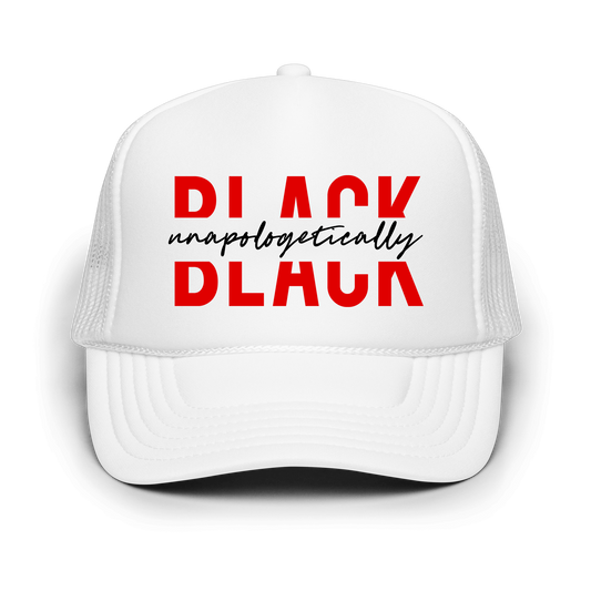 "Unapologetically Black" Trucker Hat - White / Red / Black
