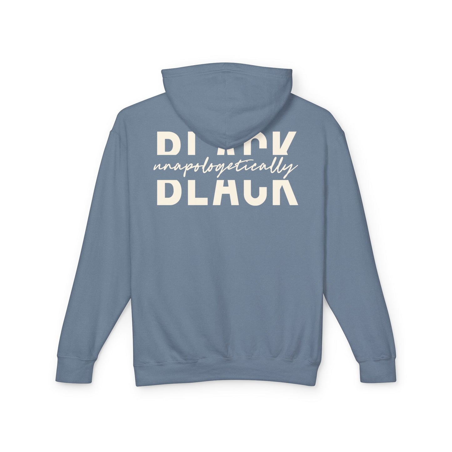 "Unapologetically Black" Lightweight Hoodie (Blue Jean/Ivory)