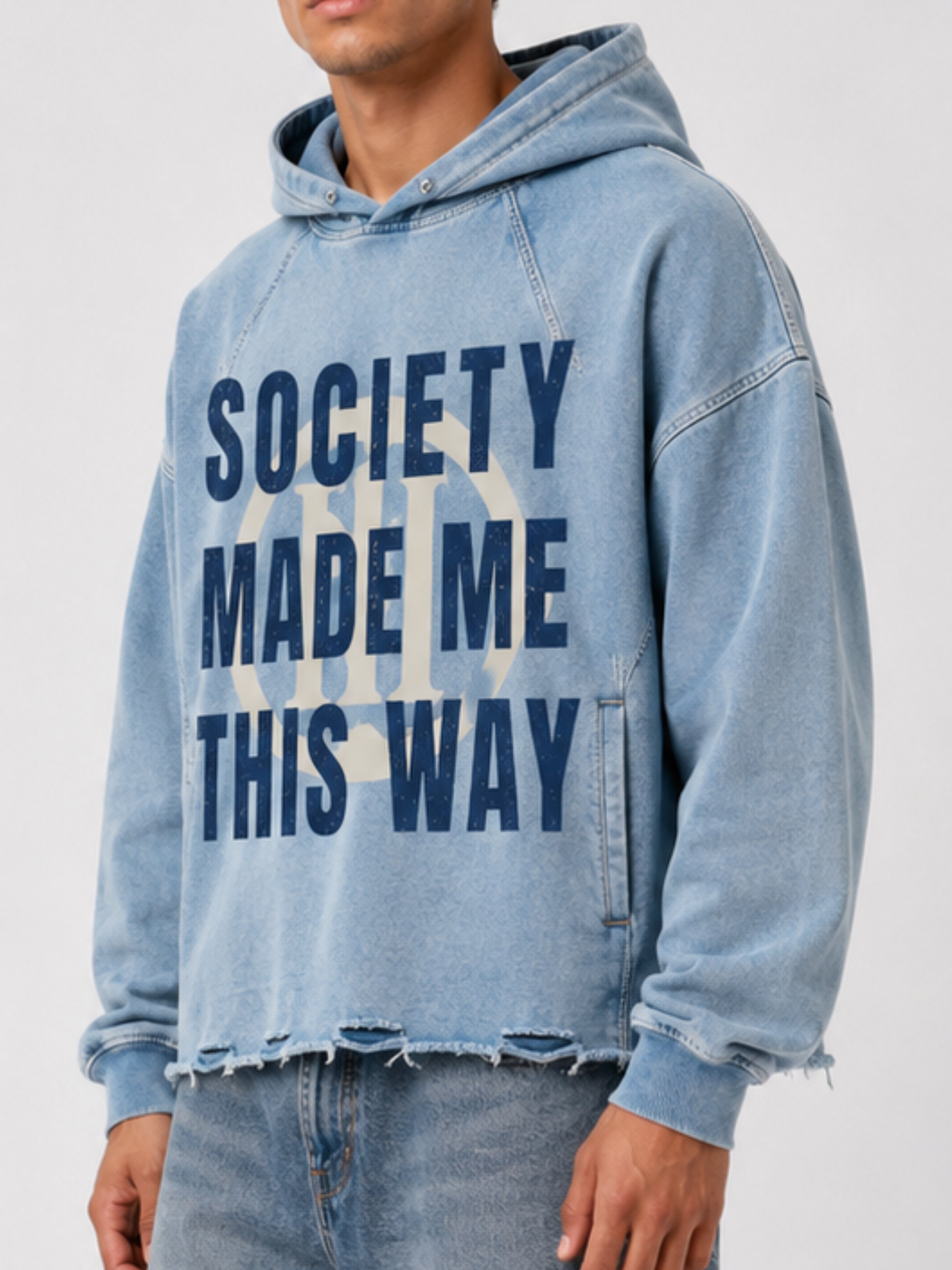 "Society" Vintage Washed Hoodie (Blue)