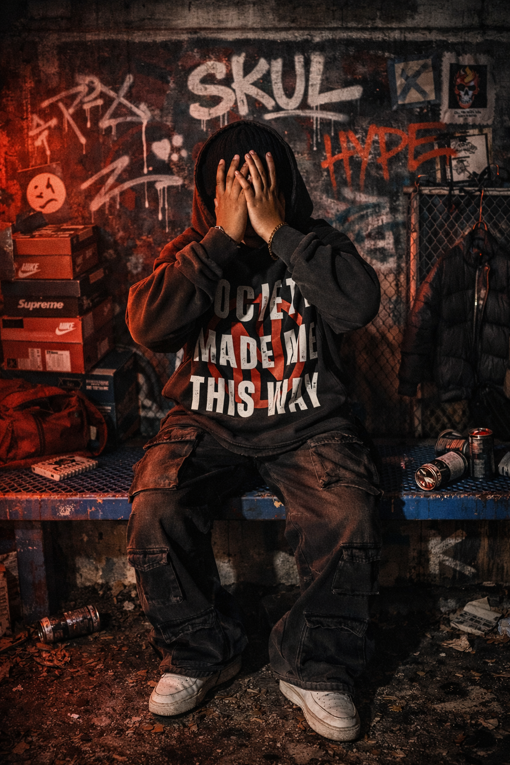 "Society" Vintage Washed Frayed-Hem Hoodie