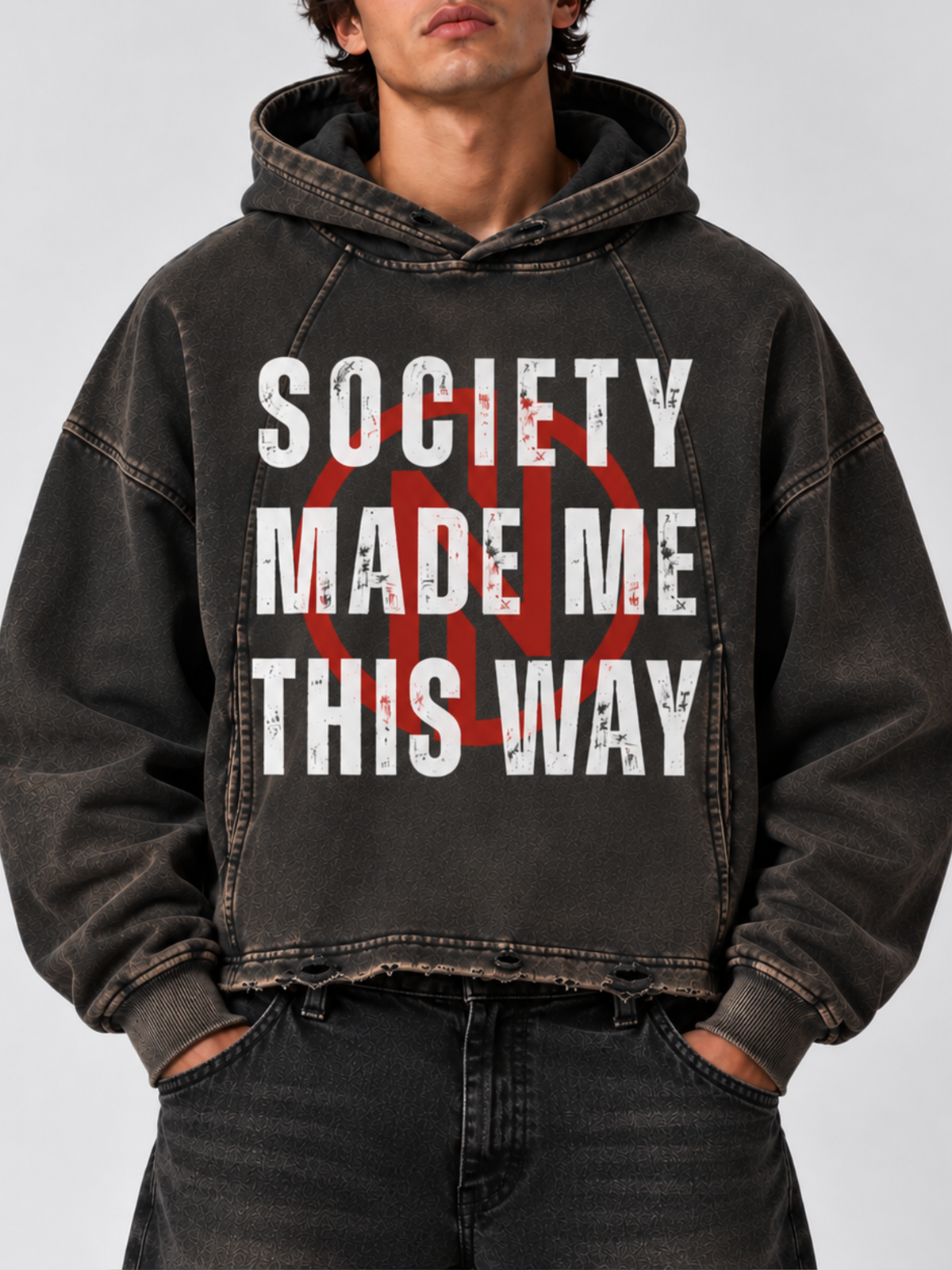 "Society" Vintage Washed Hoodie (Black)
