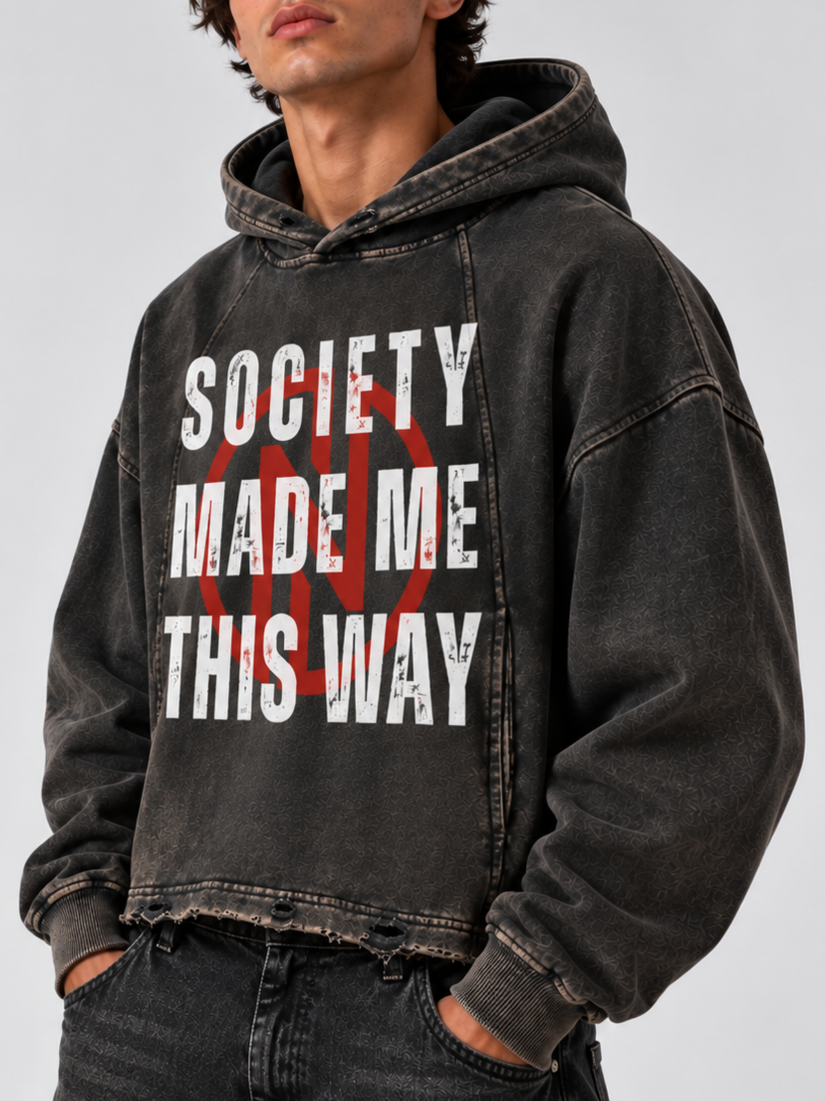 "Society" Vintage Washed Hoodie (Black)