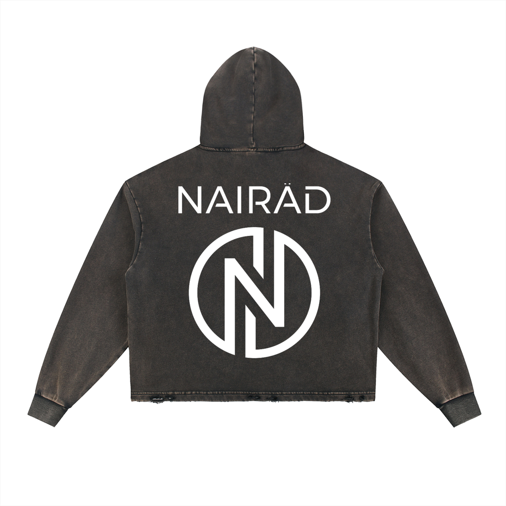 "Society" Vintage Washed Frayed-Hem Hoodie