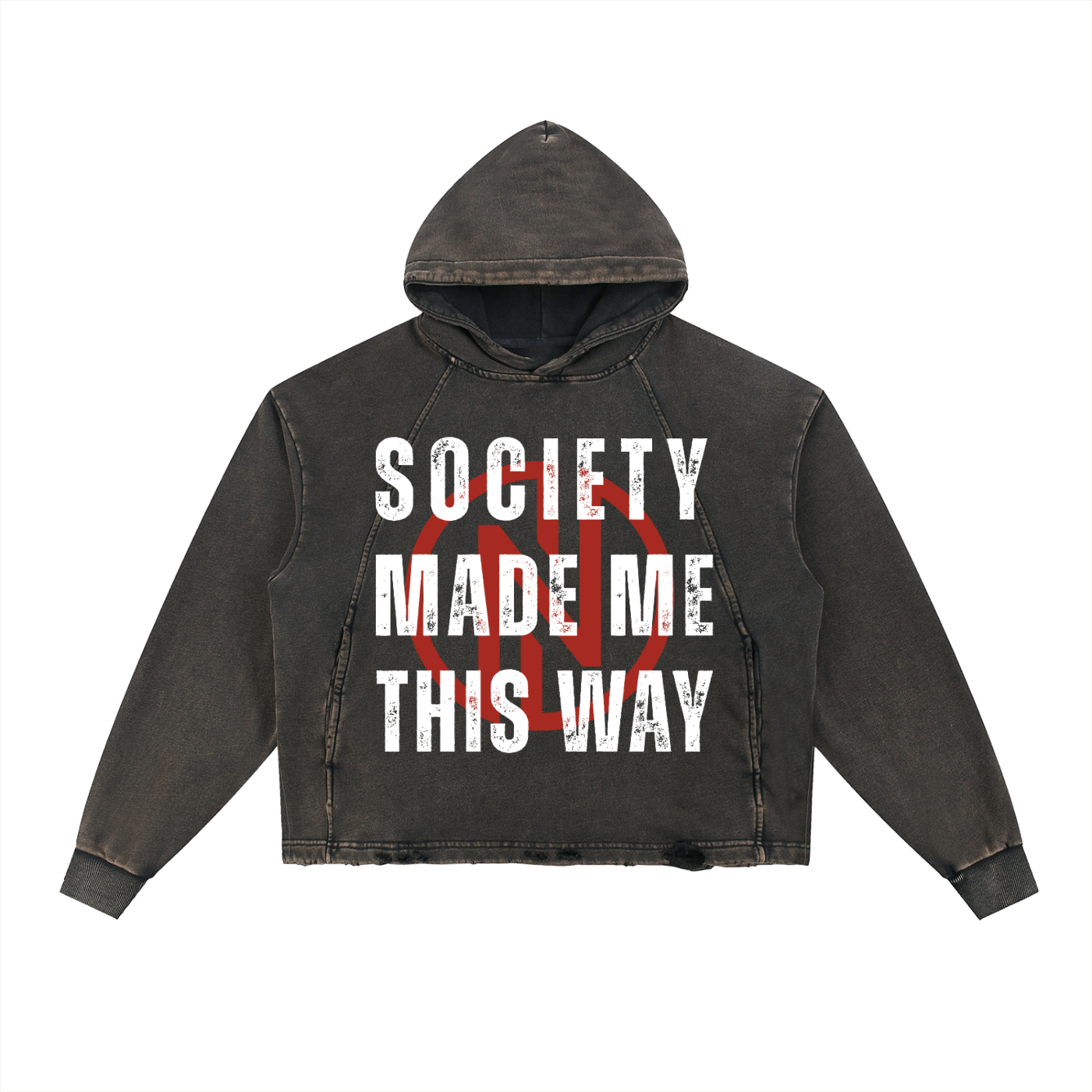 "Society" Vintage Washed Frayed-Hem Hoodie