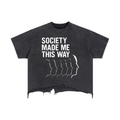 "Society" Washed Boxy Distressed T-Shirt (Black)
