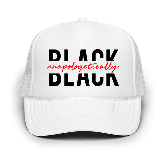 "Unapologetically Black" Trucker Hat - White / Black / Red